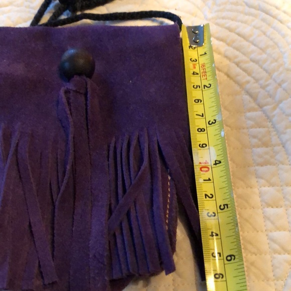 💜 Handmade Purple Suede mini crossbody fringe fold over front cute bag - Picture 7 of 10